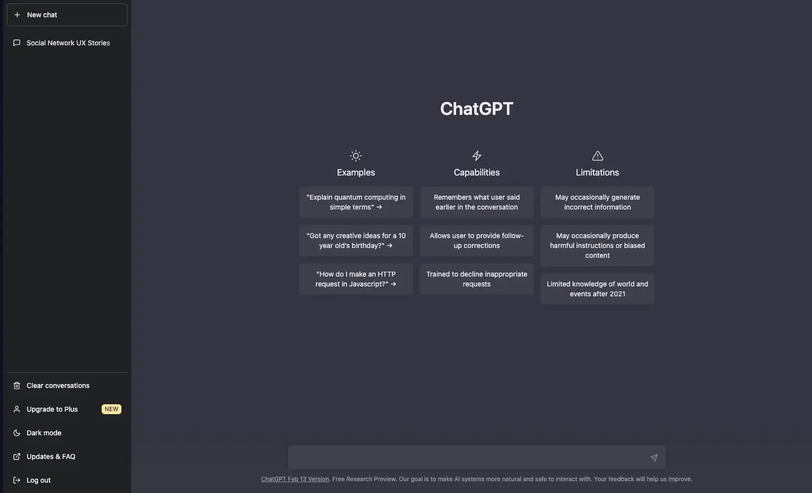 ChatGPT - Page d'accueil du chatbot.