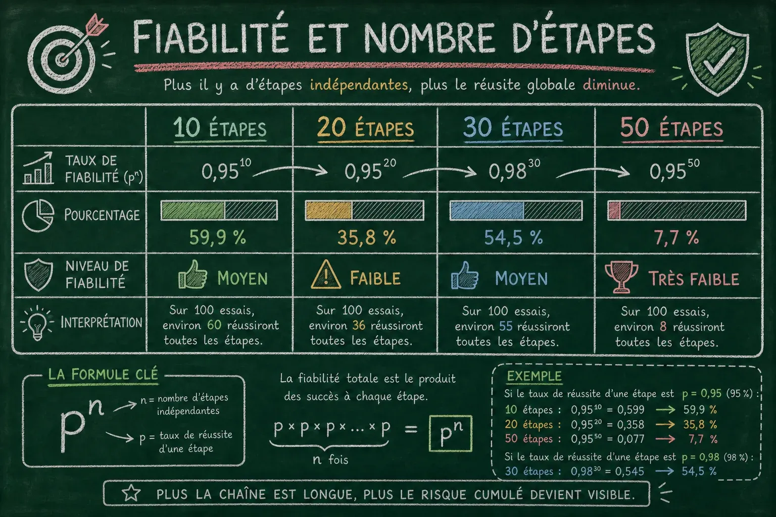 Chute de la fiabilité selon le nombre d’étapes