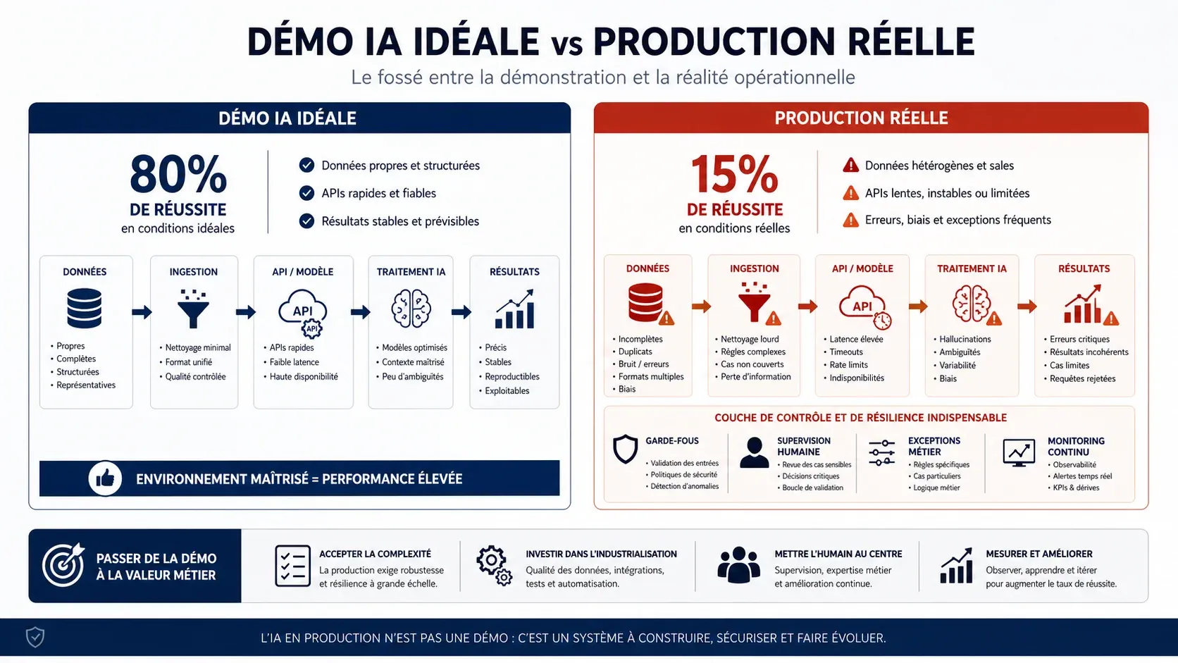 Écart entre démonstration contrôlée et production réelle