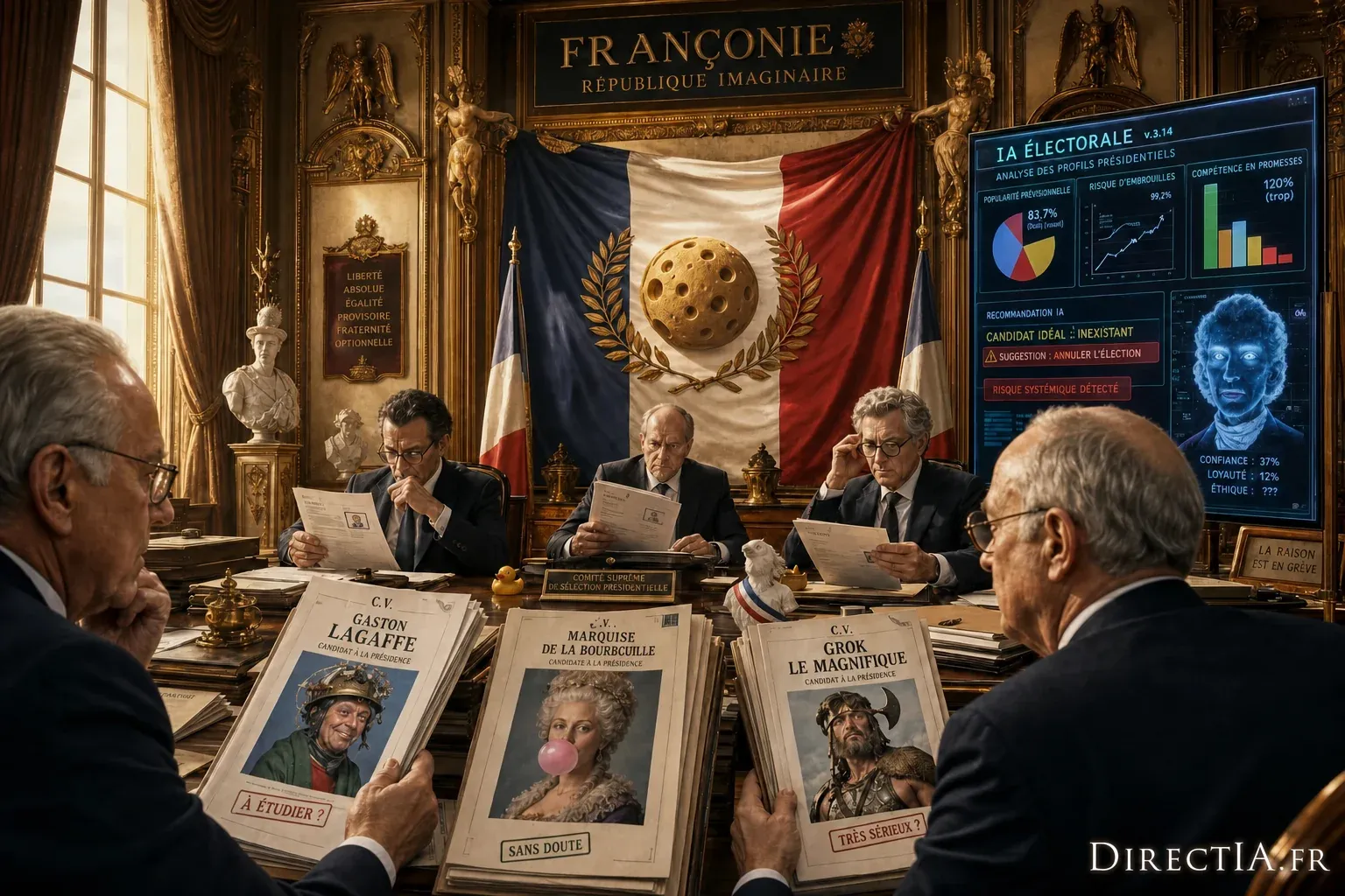 Un comité électoral examine des candidats absurdes avec l’aide d’une IA, dans une satire de la présidentielle.