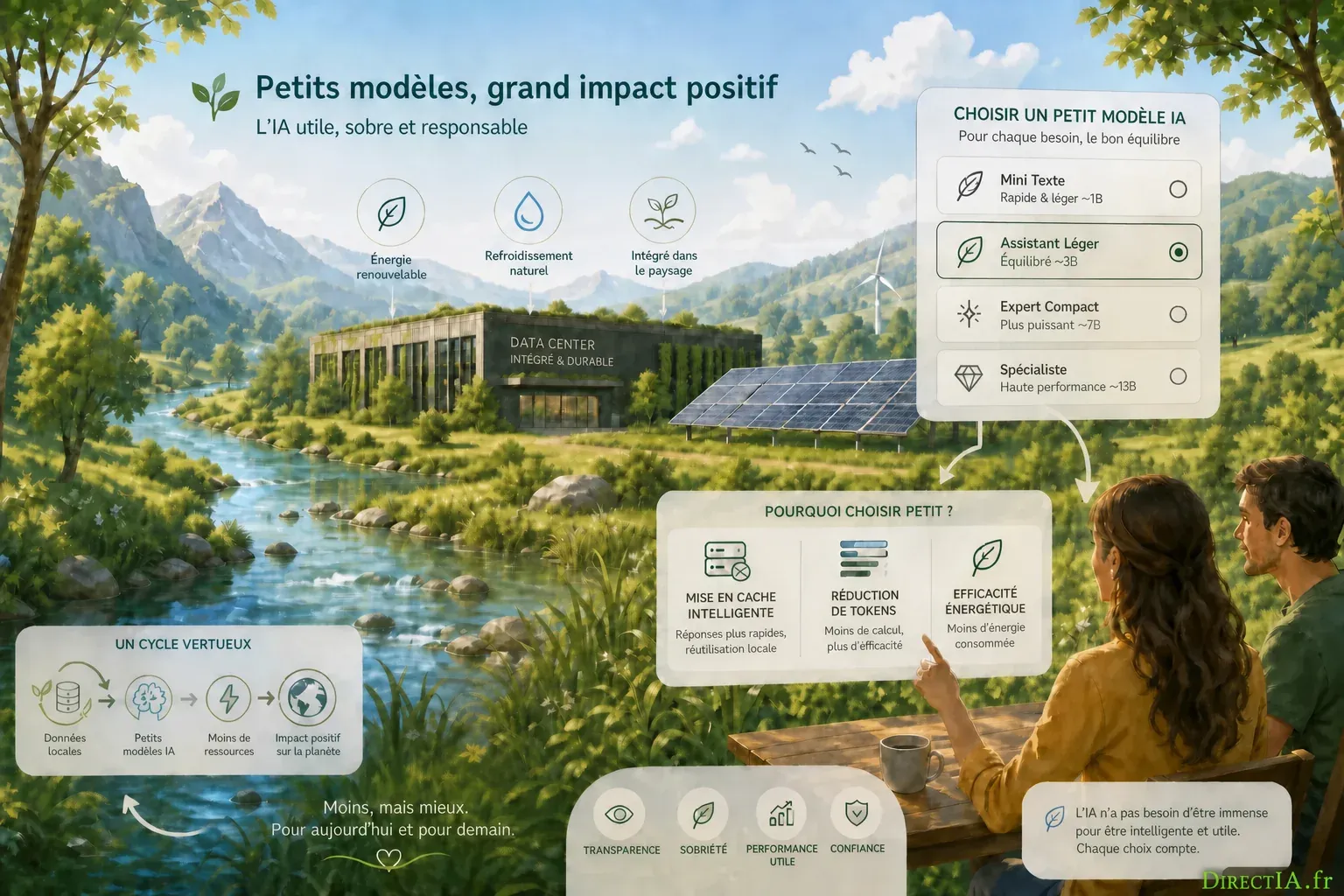 Infographie sur les petits modèles d’IA sobres, économes en énergie et adaptés à chaque besoin.