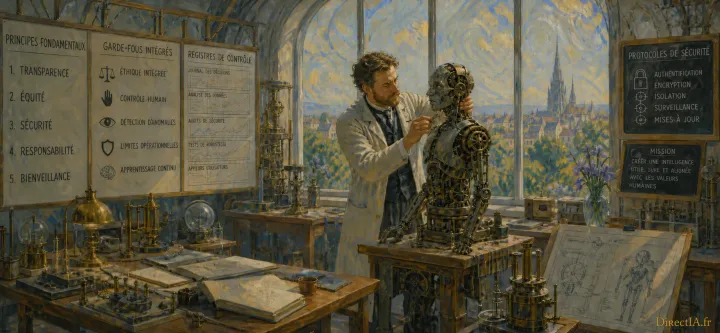 Un scientifique règle un robot humanoïde dans un laboratoire consacré à l’éthique et à la sécurité de l’IA.