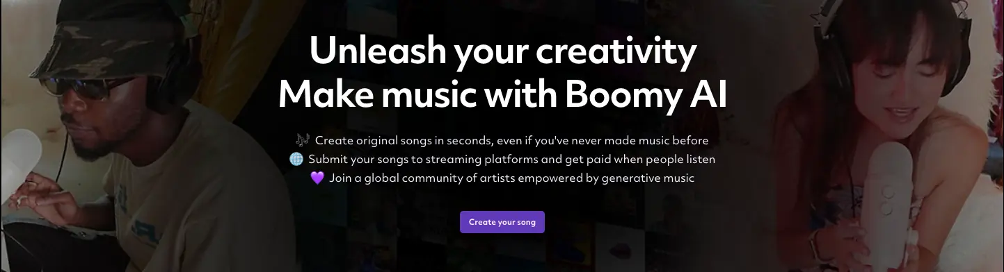 Boomy - Illustration de la publication "Boomy" La promesse de Boomy : créer facilement de la musique et gagner de l'argent en la diffusant sur les plateformes de streaming.