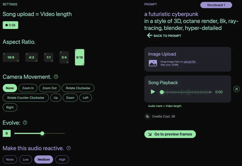 kaiber - Illustration de la publication "Kaiber AI" Sélection des options de génération vidéo avec Kaiber.