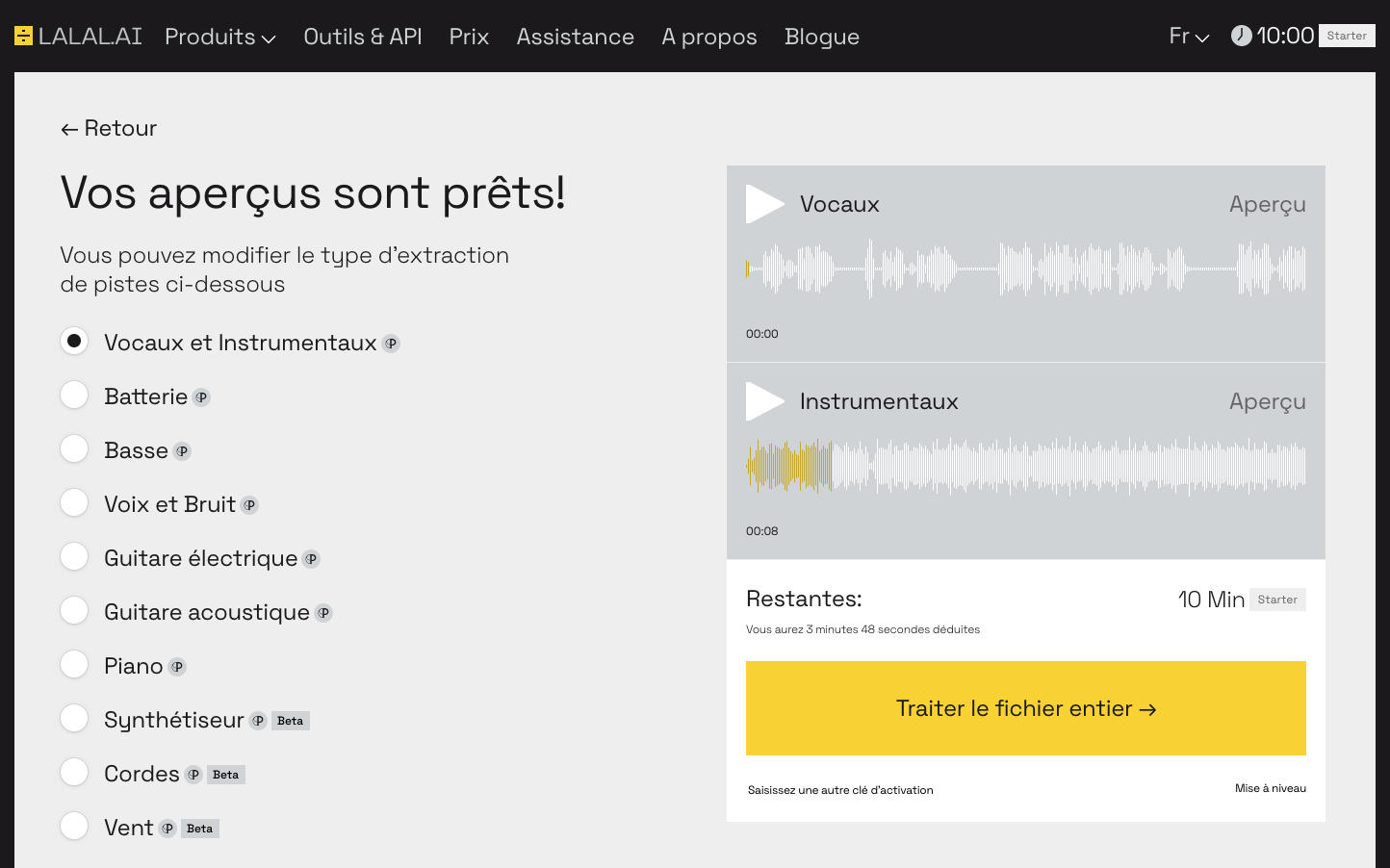 Lalal - Illustration de la publication "Lalal.AI" Lalal.ai - Interface utilisateur