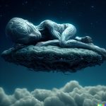 Image généée par Dall-E 2 - Un personnage fantastique dormant sur un nuage